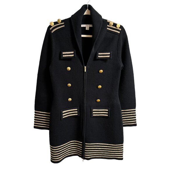 Boston Proper Sweaters - BOSTON PROPER Double Breasted Military Style Sweater Coat in Black Gold SZ S